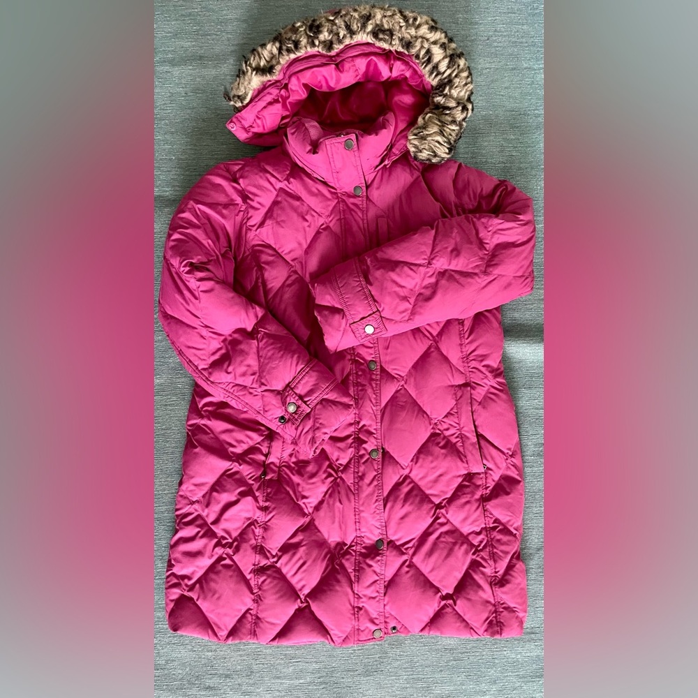 Petite Lands' End Faux-Fur Hood Down Winter Coat Size L/P 14-16